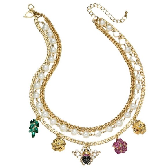 Thalia Sodi Jewelry - Thalia Sodi Gold Tone Crystal & Imitation Pearl Charm Layer Necklace 16”+3”